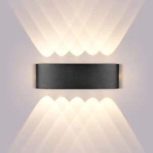 Up And Down Lights Outdoor, 3000K Warm Light 10W, IP65 Waterproof, Classic Black Minimalist Design, LED Wall Light Aluminium For Garden, Bedroom, Hallway, Stairs
