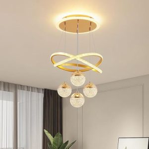 Modern Gold LED Chandeliers | 3-Color Dimmable Pendant Light for Kitchen Island | Dining Room | Living Room | Contemporary Hanging Ceiling Light | Adjustable Height