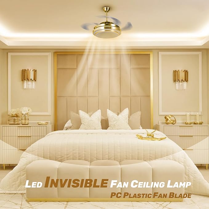 42” Modern Golden Ceiling Fan with LED Light & Remote Control | 65W Copper Motor | 3-Color Light | 3-Speed Noiseless Fan - Image 5