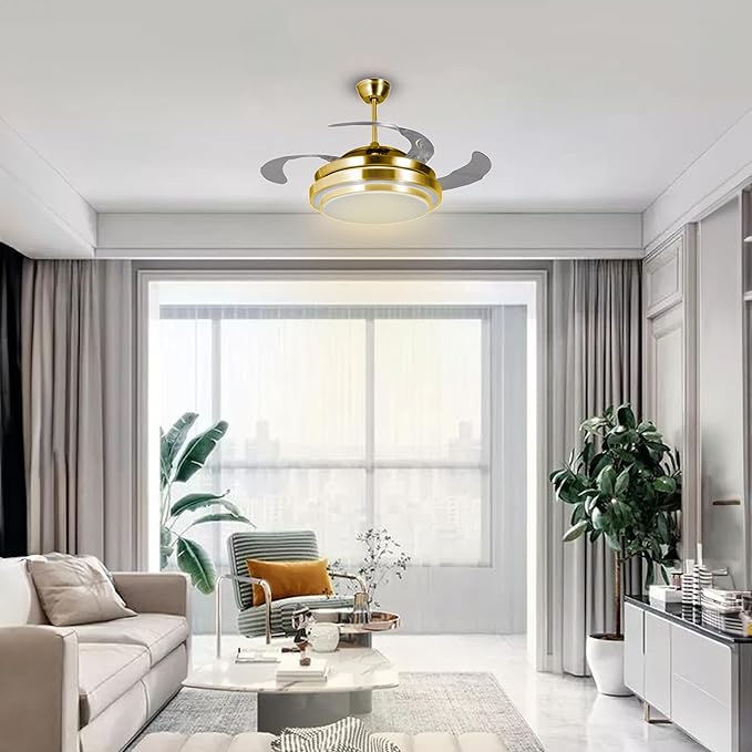 42” Modern Golden Ceiling Fan with LED Light & Remote Control | 65W Copper Motor | 3-Color Light | 3-Speed Noiseless Fan - Image 3