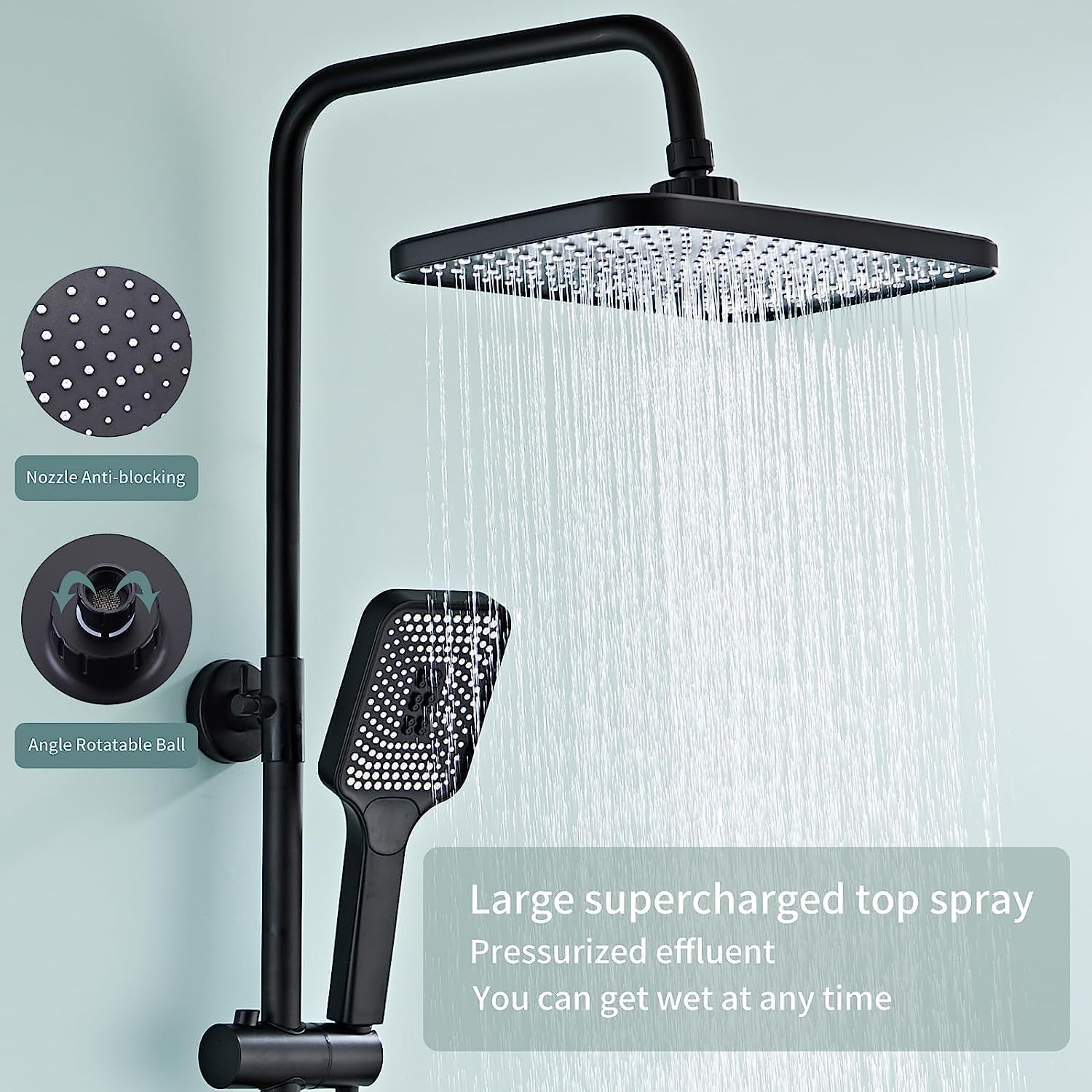 Black Shower System with LED Digital Display | Wall Mount Rain Mixer Combo Set | 4-Way Fixture with 12" Rain Head | 3-Mode Handheld | and Bidet - Image 5