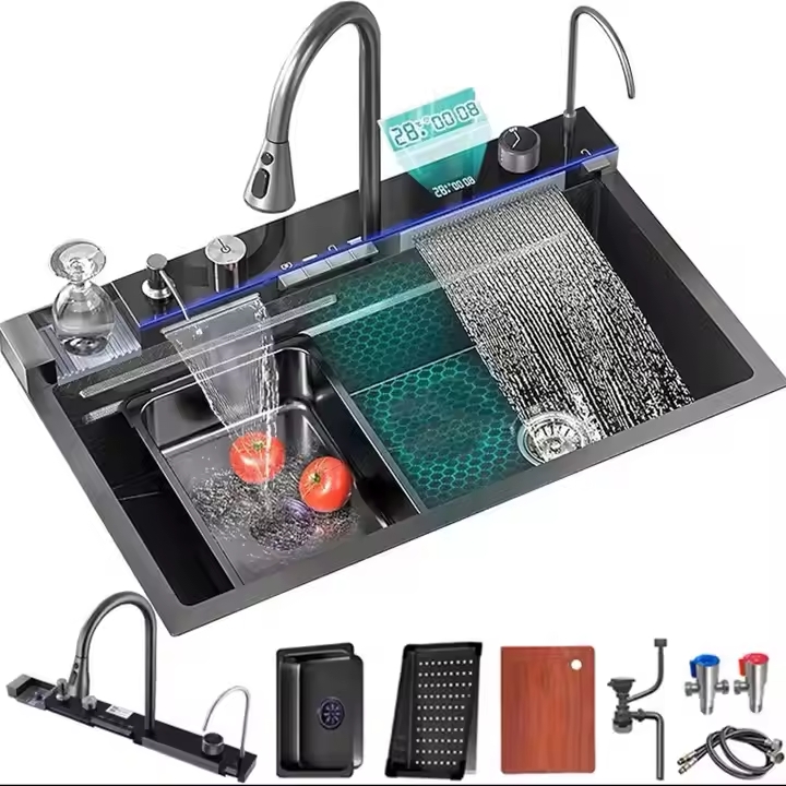 FUTURE | 2026 Edition | Smart LED Digital Display | Kitchen Sink | Multifunction Modern | Waterfall Stainless Steel | SS304 | Smart Kitchen Sink | 75 * 45C.M