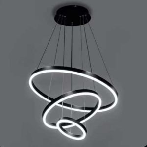 Luxury Black LED Chandelier with 3 Rings | Dimmable Modern Hanging Light for Living Room | UAE